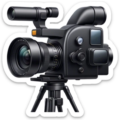 Black professional camera, large lens, focused on a landscape, sleek and modern design, minimalistic, on a white background, no extra details. sticker