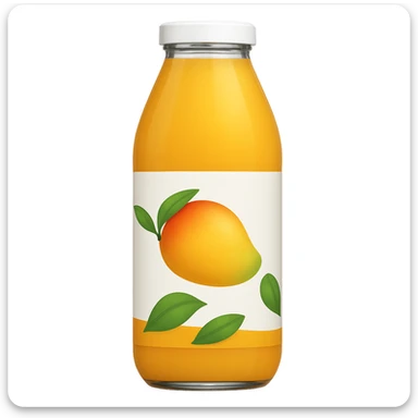 Change the juice and label to mango flavor, with a mango illustration on the label, matching the style and bottle shape of the reference image. sticker