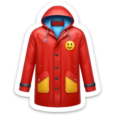 red raincoat, just rain coat, negative: object. sticker