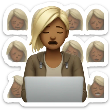Female with laptop crying sticker