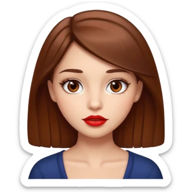 Girl who have brown hair brown eyes and beautiful red lip  sticker