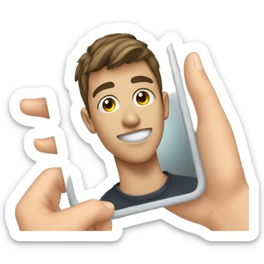 A teenage boy taking a mirror selfie with iphone sticker