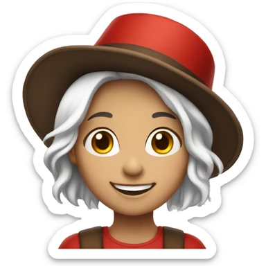 smiling girl-skin white-hair brown-in red top hat sticker
