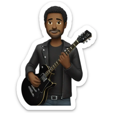 man with black guitar sticker