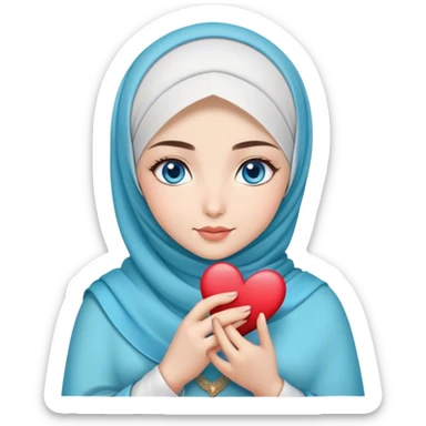 Turkish beautiful finish Konya girl blue eyes with magnolia flower design hijab and hold heart in her hand  sticker