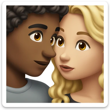 blonde wavy hair girl and hispanic boyfriend with dark hair kissing sticker