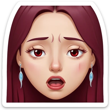 emoji of girl crying hysterically with tears dripping down eyes with mouth closed with maroon dark long hair in a middle part with straight nose hazel eyes medium perfect eye brows with  a nose ring silver on the right nostril  sticker