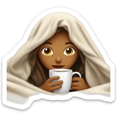 girl inside a blanket sipping coffee eyes closed sticker