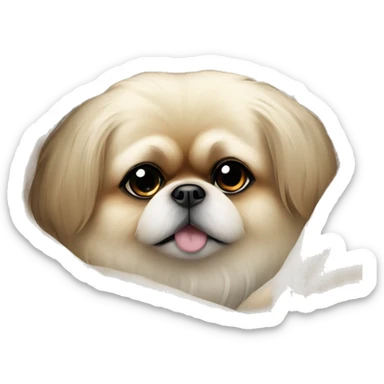 White Pekingese cozy in beige blanket sticker
