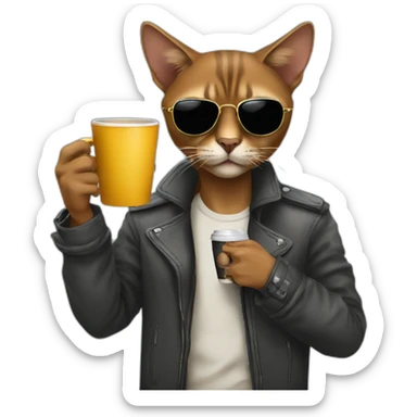 gangster-with-a-Abyssinian cat-gun-and-sunglasses-drinking-coffee sticker