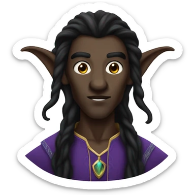  A black male high elf that is a witch fortune teller that has large, pointed ears with long black curly hair past his back sticker