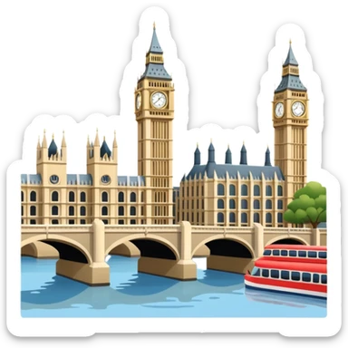 Make a full city of London with the Big Ben in the background and the Tower Bridge over the river  sticker