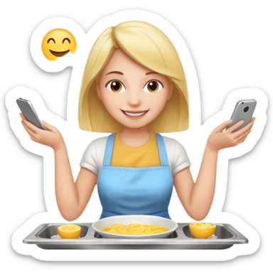 woman perfectionist with multiple arms texting a message wahsing dishes and reading a book 
more dinamic emoji  sticker