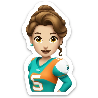 Caucasian Disney princess Belle wearing Miami Dolphins jersey with the number one on it sticker