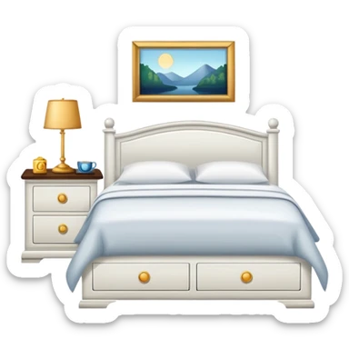 bedroom with white walls, bed, nightstand and dresser sticker