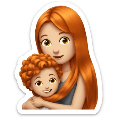 Girl with long orange hair holding boy baby with brown hair  sticker