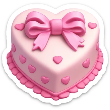 Pastel pink heart shaped cake with fancy icing and bows sticker