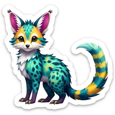 Feral Rare Fantasy vibrant colorful tropical Vernid-Trico-species by LiLaiRa, random markings, tufted tail, tufted ears, full body sticker