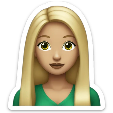 Dark blonde girl, dark green eyes, long straight hair. Looks like nicki nicole sticker