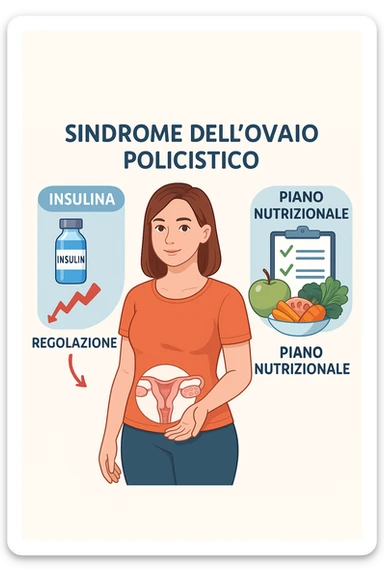 donna con un piano nutrizionale  in 3D immagine medica donna pcos in italiano basta anche solo un riferimento all'insulina sticker