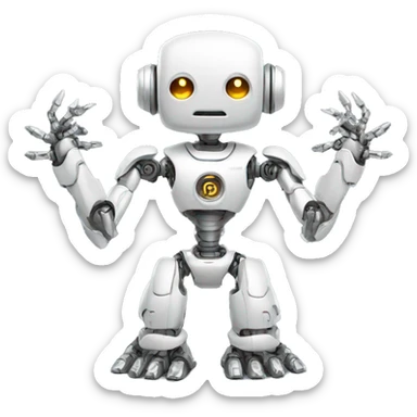 a high-tech white metal robot with multiple arms like an indian god but cute sticker
