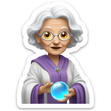 Wise Old Lady Fortune teller with crystal ball looking into the camera sticker