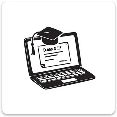 hand-drawn doodle style laptop with a graduation hat sticker