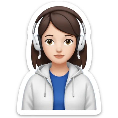 burnette girl listening to music with some AirPods Max sticker