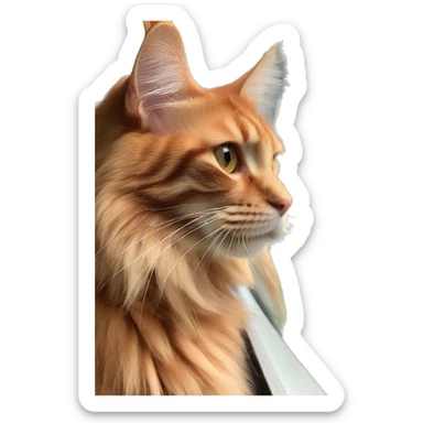 red Maine Coon cat looks out the window sticker