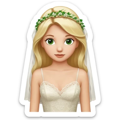 blonde haired green eyed bride in ivory gown with spaghetti straps sticker