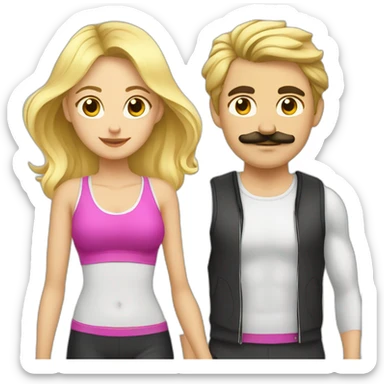 Blond girl going to the gym with a dark haired guy with a moustache  sticker