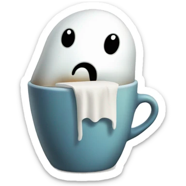sleepy ghost drinking an empty cup of coffee and sighing sticker
