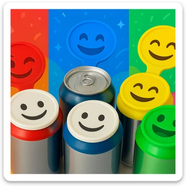 Rakj a kupakokra emoji-kat, smiley-kat, megváltoztathatod a háttereket. valósághű legyen a kép, 1920x1080px méretű legyen. fiatal, dinamikusfotókat készíts! csak a kupak külső részére rakj mintát! sticker