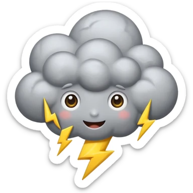 cute gray Thunderstorm Cloud, eyes, lightning bolt sticker