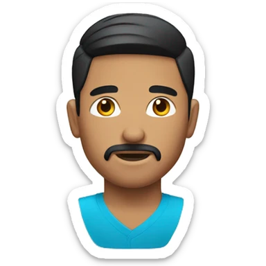 male navajo. black straight short hair. goatee and mustache. blue button  sticker