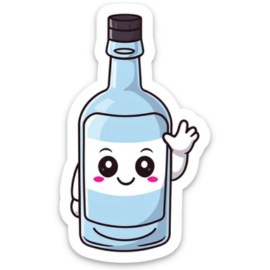 cartoon vodka bottle character with eyes, smile, arms and legs sticker