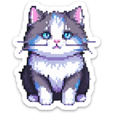 cute fluffy cat pixel art sticker