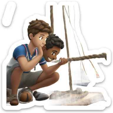 boy puts medal on his sailing boat sticker