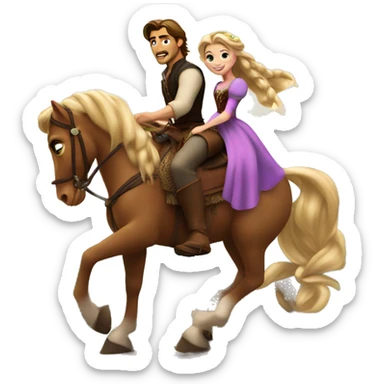 Rapunzel and Flynn Rider, riding on a horse sticker