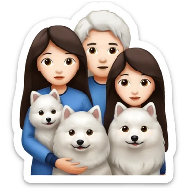 Brunette Asian couple long hair girlfriend with Samoyed sticker