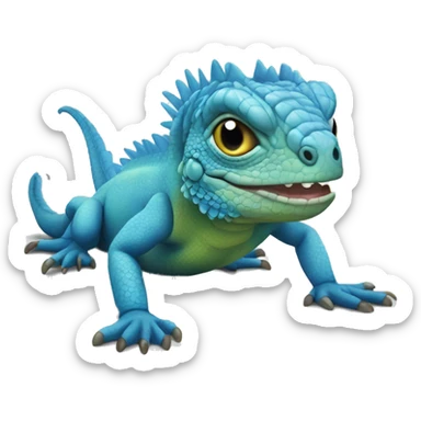 realistic crawling cute blue iguana  sticker