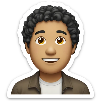 Southeast Asian man, black, curly hair, light brown, chubby sticker