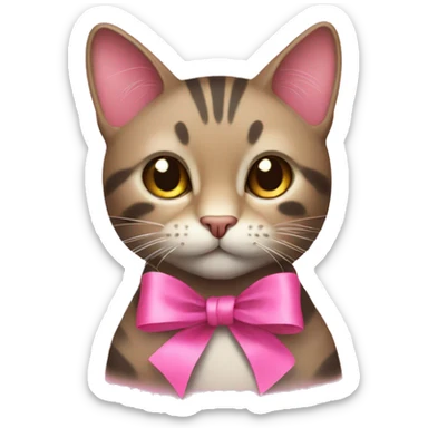 Cat with a pink ribbon sticker