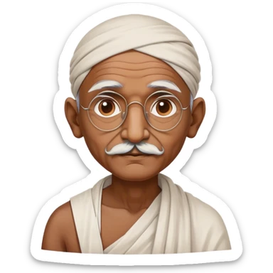 Cinematic Realistic Mahatma Gandhi Portrait Emoji, depicted as a humble, wise leader in simple attire with a serene determined expression, rendered with soft textures and warm natural lighting that captures his peaceful yet resolute spirit. sticker