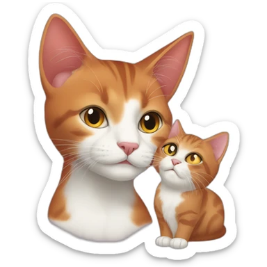 red abissinian cat with big ears and black kitten with small white speck sticker