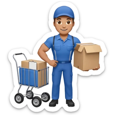 a mover with trolley loaded with a box sticker