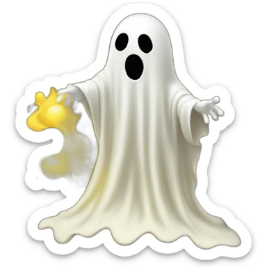 ghost stuck halfway in a wall ejecting a spray of yellowish white milky substance from center of body in all directions sticker