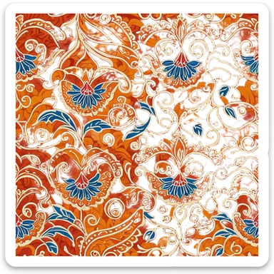 Cinematic Realistic Indonesian Batik Emoji, depicted as a richly patterned textile with intricate colorful designs, rendered with vivid textures and dynamic cultural lighting that captures its artistic heritage. sticker