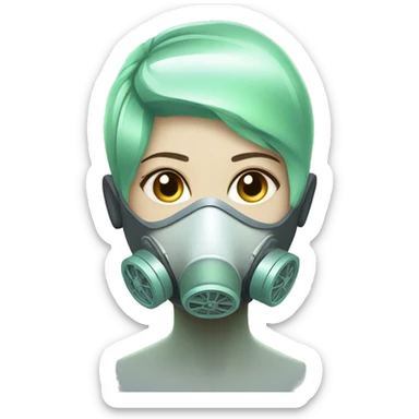 Pastel green short haired female cyborg head with respirator mask sticker