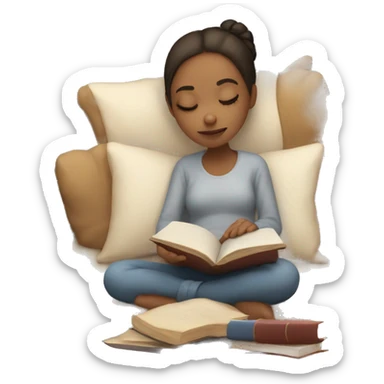 sleepy girl with a book sticker